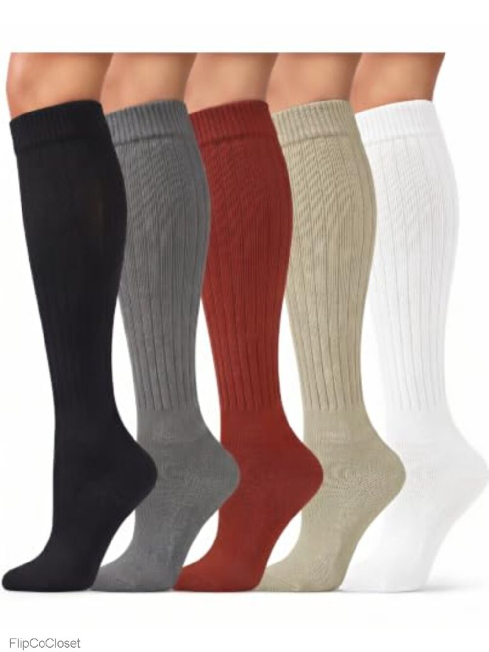 Slouchy Knee High Scrunch Socks for Women Boot Long Cotton 5 Pairs
